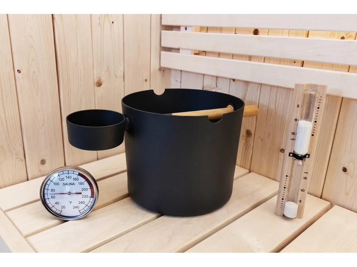 SaunaLife Bucket, Ladle, Timer and Thermometer Set